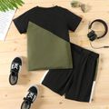 2-piece Kid Boy Casual Colorblock Short-sleeve Tee and Elasticized Shorts Set Army green