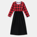 Red Plaid Splicing Black Long-sleeve Maxi Dresses for Mom and Me Red
