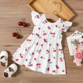 Baby Girl All Over Cherry Print Flutter-sleeve Bowknot Hollow Out Dress White image 1