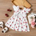 Baby Girl All Over Cherry Print Flutter-sleeve Bowknot Hollow Out Dress White image 2