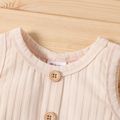 Baby Boy/Girl Button Front Solid Ribbed Sleeveless Romper with Pocket Apricot image 3