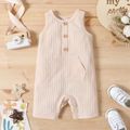 Baby Boy/Girl Button Front Solid Ribbed Sleeveless Romper with Pocket Apricot