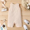 Baby Boy/Girl Button Front Solid Ribbed Sleeveless Romper with Pocket Apricot image 2