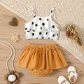 2pcs Baby Girl Polka Dots Spaghetti Strap Layered Top and 100% Cotton Skirted Shorts Set Color block