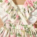 Mother's Day 2pcs Baby Girl 95% Cotton Ruffle Letter and Floral Print Dress with Headband Set Light Pink