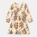All Over Floral Print White Round Neck Long-sleeve Dress for Mom and Me Creamy White