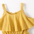 Kid Girl 100% Cotton Solid Color Ruffled Textured Strap Rompers Yellow