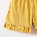 Kid Girl 100% Cotton Solid Color Ruffled Textured Strap Rompers Yellow image 5