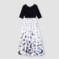 Butterfly Print Splicing Half-sleeve Long Maxi Dress for Mom and Me Black/White