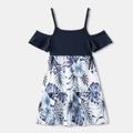 Mosaic Solid Stitching Floral Print Family Matching Sets Dark Blue