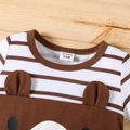 Baby Boy Cartoon Bear Print Brown Striped Short-sleeve Romper Color block