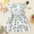 Toddler Girl Floral Leaf Print Flutter-sleeve Dress White