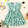 Toddler Girl Floral Leaf Print Flutter-sleeve Dress Light Green image 1
