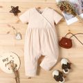 Baby Girl Solid Ribbed V Neck Short-sleeve Jumpsuit Apricot image 2