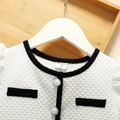 2pcs Toddler Girl Button Design Textured Tweed Short-sleeve Blouse and Black Mesh Skirt Set White