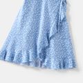 All Over Dots Print Blue Sleeveless Spaghetti Strap V Neck Ruffle Wrap Dress for Mom and Me lightbluewhite image 4
