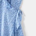 All Over Dots Print Blue Sleeveless Spaghetti Strap V Neck Ruffle Wrap Dress for Mom and Me lightbluewhite
