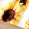 Baby Girl Imitation Denim Flutter-sleeve Splice Sunflower Floral Print Dress Color block