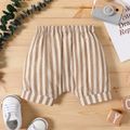 100% Cotton Baby Boy Button Design Striped Elasticized Waist Shorts Brown image 3