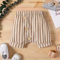100% Cotton Baby Boy Button Design Striped Elasticized Waist Shorts Brown image 1