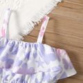 3pcs Baby Girl All Over Butterfly Print Spaghetti Strap Ruffle Top and Shorts with Headband Set bluishviolet