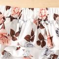 2pcs Baby Girl 100% Cotton Camisole Crop Top and Floral Print Ruffled Shorts Set Brown
