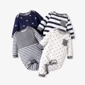 Baby Boy All Over Striped/Star Print Long-sleeve Jumpsuit White