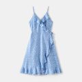 All Over Dots Print Blue Sleeveless Spaghetti Strap V Neck Ruffle Wrap Dress for Mom and Me lightbluewhite image 2
