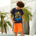 2-piece Kid Boy Letter Painting Face Graphic Print Tee and Colorblock Shorts Set Black
