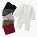 Baby Boy/Girl 95% Cotton Ribbed Long-sleeve Button Up Jumpsuit White image 2