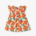 100% Cotton Baby Girl All Over Floral Print Flutter-sleeve Dress Orange image 1