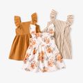 Toddler Girl Button Design Solid Color/Floral Print/Stripe Ruffled Strap Dress White image 2