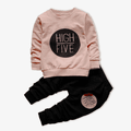 2pcs Baby Boy/Girl 95% Cotton Long-sleeve Letter Print Sweatshirt and Pants Set Light Pink image 1