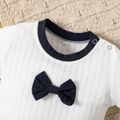 100% Cotton Ribbed Bow Tie Decor Short-sleeve Khaki or Dark Blue Baby Romper Dark Blue