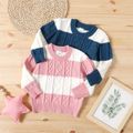 Baby Boy/Girl Striped Round Neck  Long-sleeve Cable Knit Pullover Sweater Dark Blue/white
