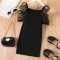 Kid Girl Polka dots Mesh Puff-sleeve Black Dress Black image 5