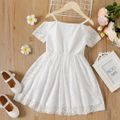 Kid Girl Lace Design Solid Color Cold Shoulder Short-sleeve Strap Dress White