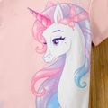 Kid Girl Unicorn Print Short-sleeve Light Pink Dress Light Pink image 2