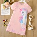 Kid Girl Unicorn Print Short-sleeve Light Pink Dress Light Pink