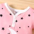 Baby Girl All Over Stars Print Short-sleeve Romper Pink