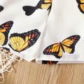Toddler Girl Butterfly Print Button Design Splice Belted Cami Romper Brown