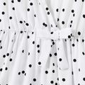 All Over Polka Dots White V Neck Ruffle Flutter-sleeve Dress for Mom and Me BlackandWhite