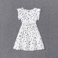 All Over Polka Dots White V Neck Ruffle Flutter-sleeve Dress for Mom and Me BlackandWhite