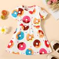 Toddler Girl Food Donut Print Short-sleeve Dress White image 1