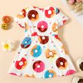 Toddler Girl Food Donut Print Short-sleeve Dress White image 2
