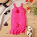 Baby Girl Fluorescent Colored Ribbed Sleeveless Hollow Out Layered Bell Bottom Jumpsuit Peach image 1