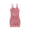All Over Red Floral Print Spaghetti Strap Drawstring Ruched Bodycon Dress for Mom and Me REDWHITE