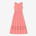 Solid Ribbed Lace Splicing Sleeveless Maxi Dress for Mom and Me Coral