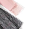 3-piece Baby / Toddler Lace Top and Bow Plaid Strap Skirt Set Pink