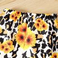 2pcs Baby Girl 100% Cotton Spaghetti Strap Bowknot Crop Top and Sunflower Leopard Print Flared Pants Set Yellow image 5